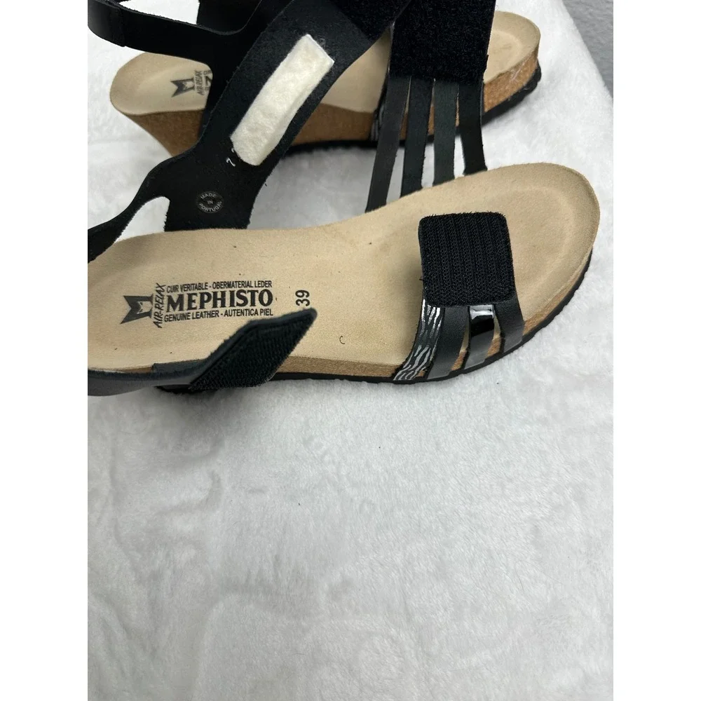 Mephisto Lucia Black Leather Wedge Sandals Womens EU 39 US 9‎ Soft-Air Portugal